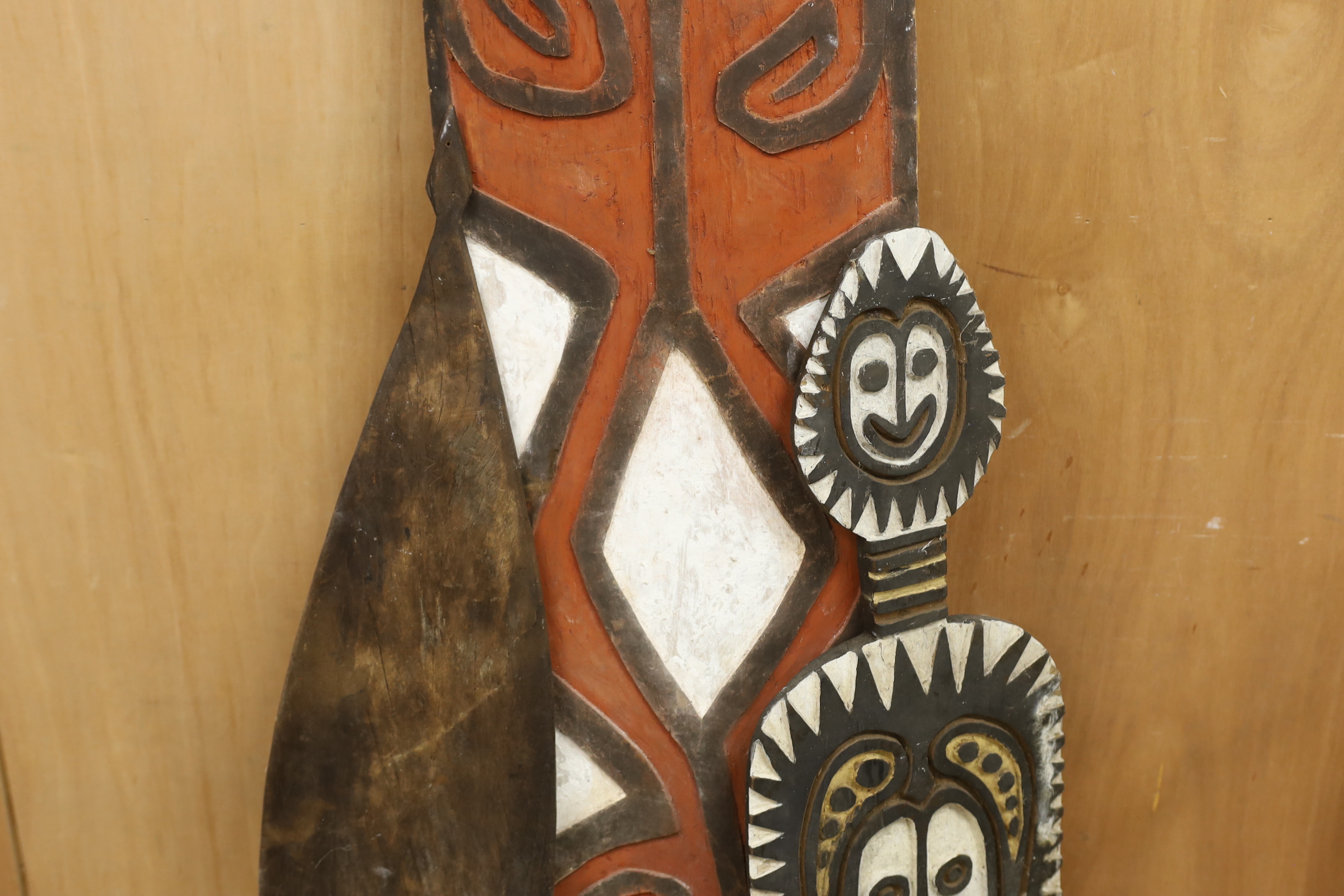 Three Papua New Guinea painted wooden shields, tallest 164cm